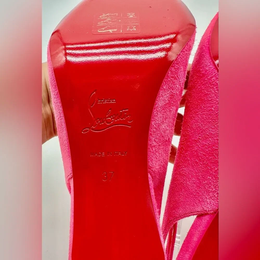 Christian Louboutin Lace Up Kate 85 Pink Suede Stiletto Pumps Heels EU 37 US 7